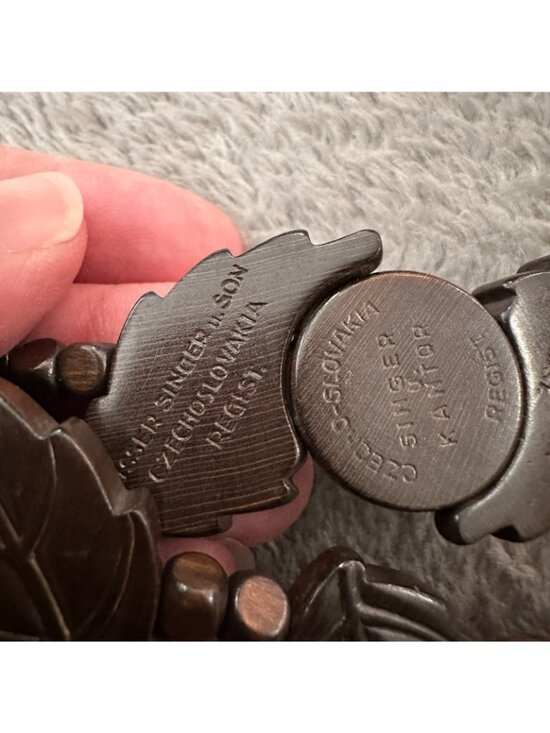 Vintage Belt Czechoslovakia Jsser Singer & Son Brown Leaf Motif XS/S Art Deco main image 5